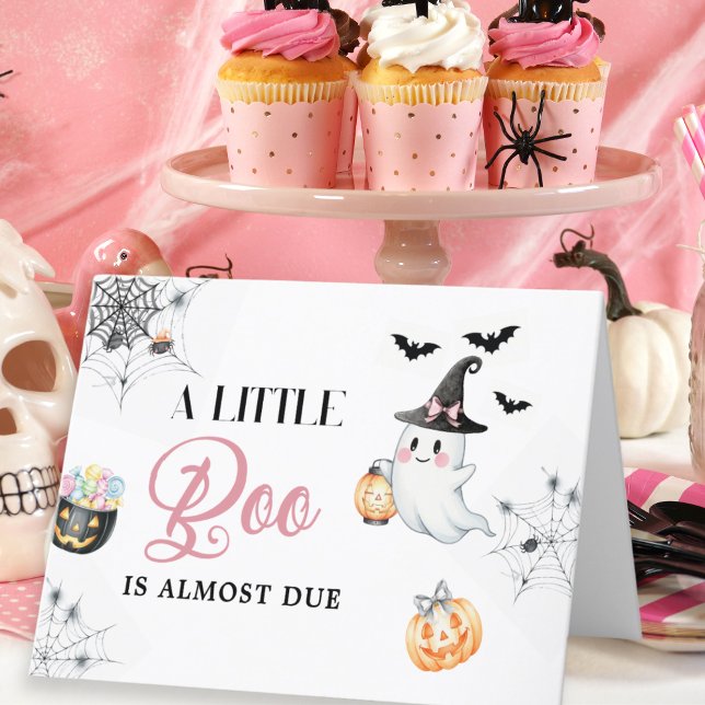 Rosa Little Boo Baby Shower Cute Ghost Pumpkins Tack Kort (Skapare uppladdad)