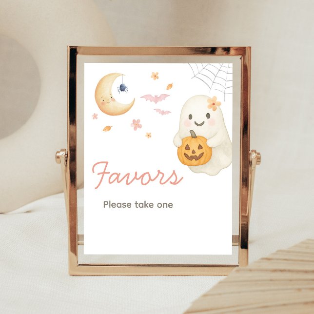 Rosa Little Boo Baby Shower Favors skylt (Girl Halloween Baby Shower Favors Sign)