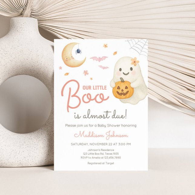 Rosa Little Boo Baby Shower Inbjudningar (Pink Little Boo Halloween Baby Shower Invitation)