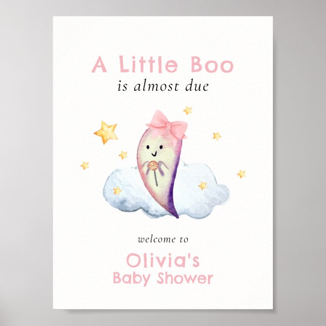 Rosa Little Boo Bow Ghost Baby Shower Välkommen Poster (Framsidan)