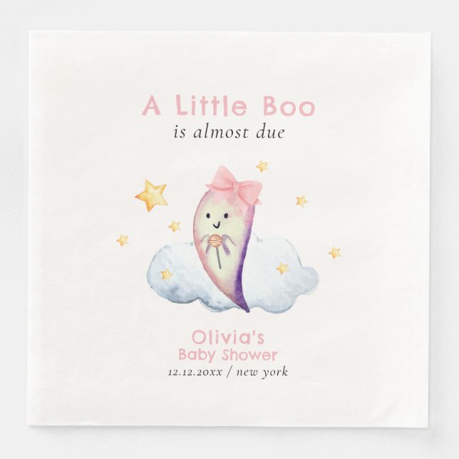 Rosa Little Boo Bow Ghost Halloween Baby Shower Pappersservett (Framsida)