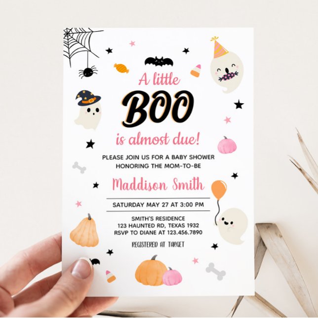 Rosa Little Boo Ghost Baby Shower Inbjudningar (Cute A Little Boo Ghost Baby Shower Invitation)