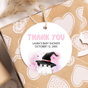 Rosa Little Boo Ghost Witch Baby Shower Round Gåvor Etiketter