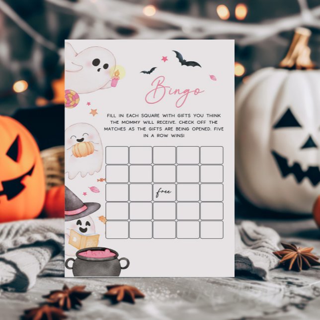 Rosa Little Boo Halloween Baby Shower Bingo Game (Pink Little Boo Baby Shower Bingo Game)