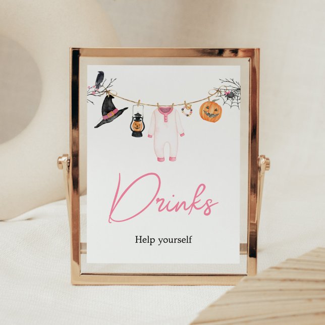 Rosa Little Boo Halloween Baby Shower Drinks Poster (Halloween Baby Clothes Baby Shower Drinks Sign)
