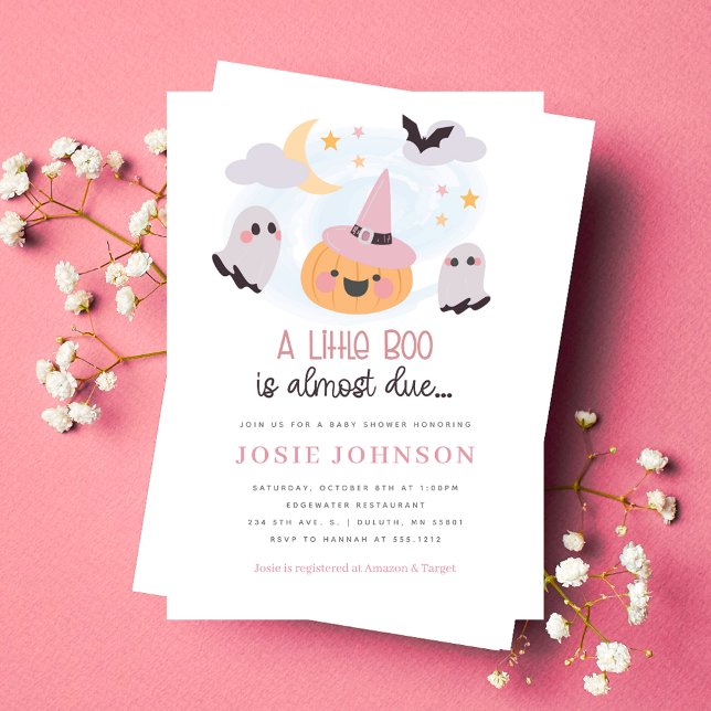 Rosa Little Boo Halloween Baby Shower-inbjudan Inbjudningar (Pink Little Boo Halloween Baby Shower Invitation)