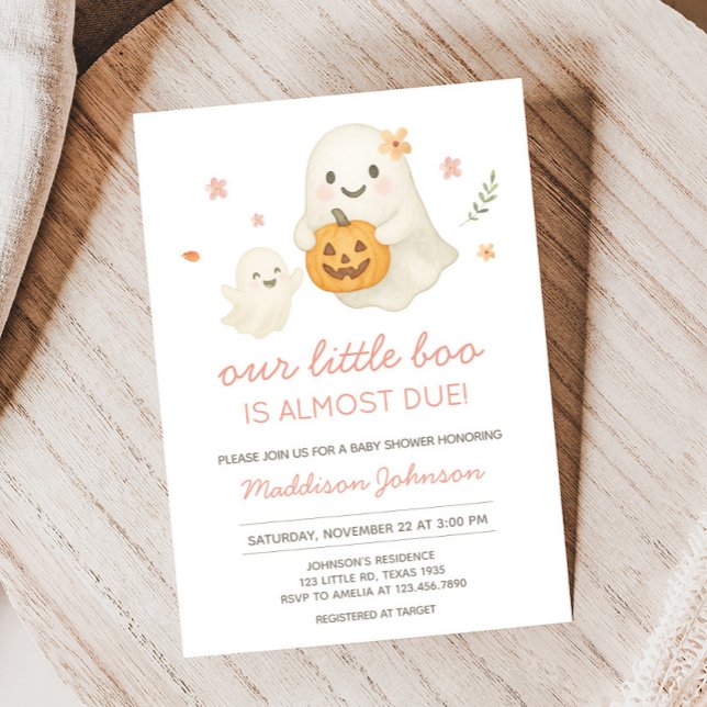 Rosa Little Boo Halloween Baby Shower Inbjudningar (Pink Halloween Little Boo Baby Shower Invitation)