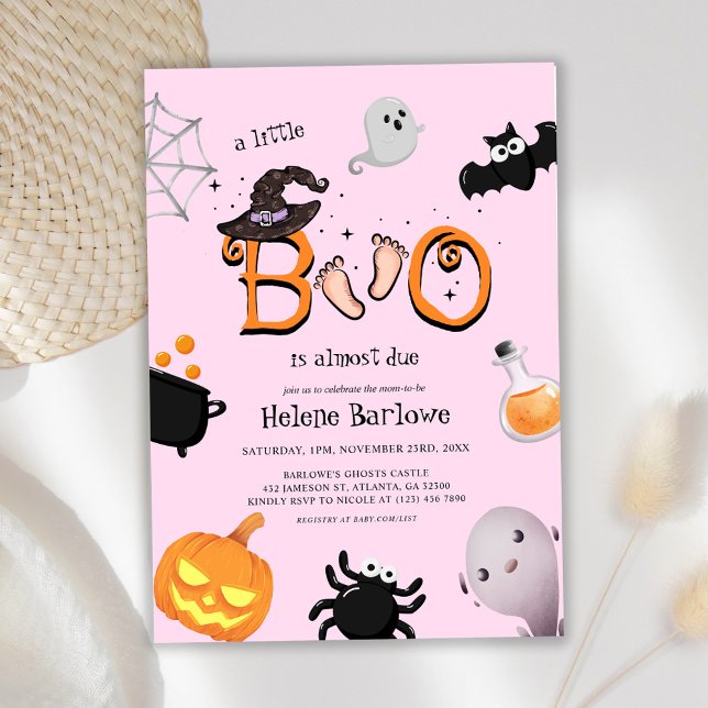 Rosa Little Boo Halloween Baby Shower Inbjudningar (Pink Little Boo Halloween Baby Shower Invitation)