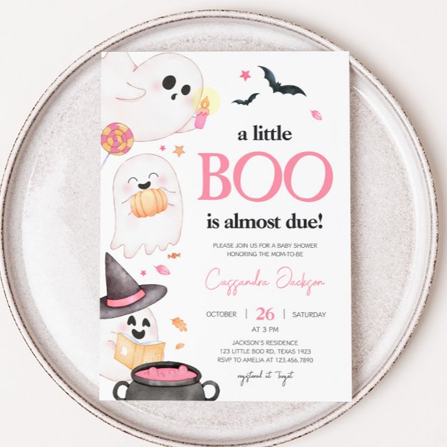 Rosa Little Boo Halloween Baby Shower Inbjudningar (Pink Little Boo Invitation 
)