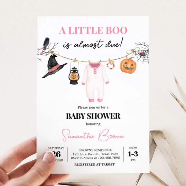 Rosa Little Boo Halloween Baby Shower Inbjudningar (Halloween Baby Clothes Baby Shower Invitation
)