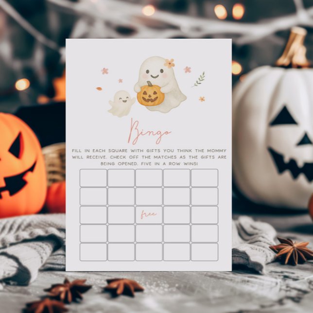 Rosa Little Boo Halloween Bingo Spel (Pink Halloween Little Boo Baby Shower Bingo Game)