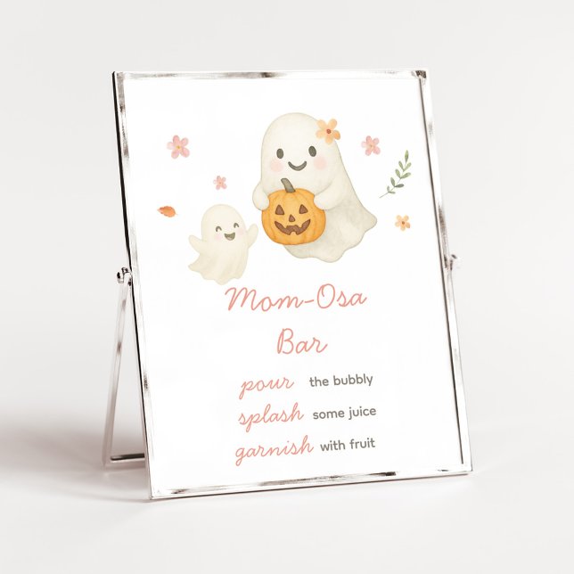 Rosa Little Boo Halloween Mamma Osa Barskylt Poster (Pink Halloween Little Boo Baby Shower Mom Osa Bar Sign)