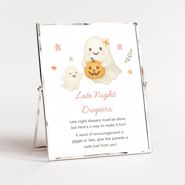 Rosa Little Boo Halloween Nattlig blöja skylt (Pink Halloween Little Boo Baby Shower Late Night Diapers SIgn)