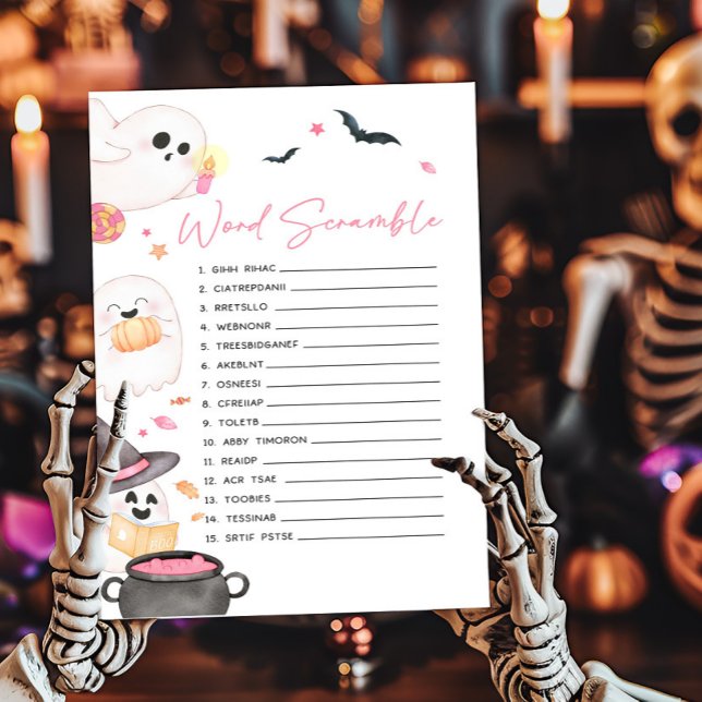 Rosa Little Boo Halloween Ord Scramble Game (Pink Little Boo Baby Shower Word Scramble Game)