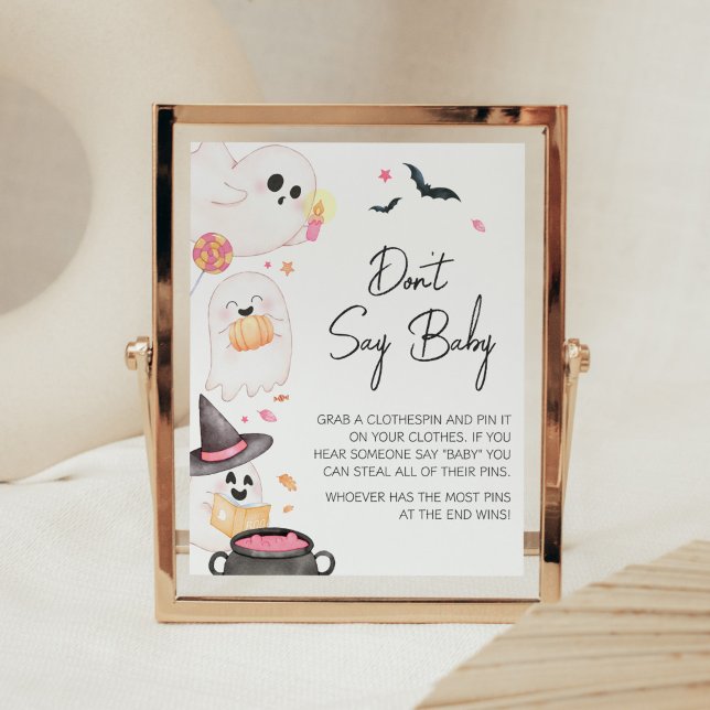Rosa Little Boo Halloween Säg inte Baby Poster (Pink Little Boo Baby Shower Don't Say Baby Sign)