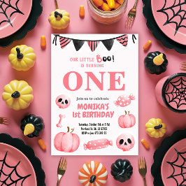 Rosa Little Boo One Girl Halloween 1st Birthday Inbjudningar