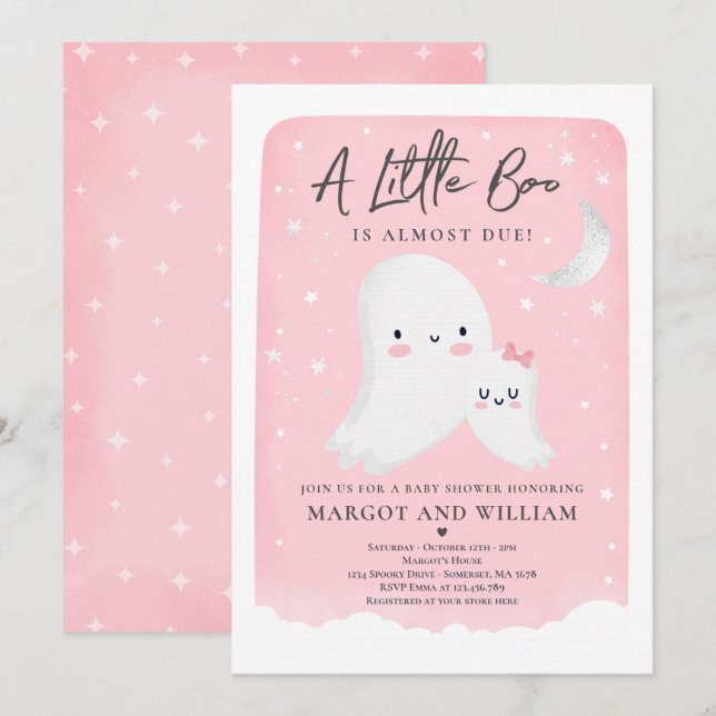 Rosa Little Boo Shower Halloween Ghost Baby Shower Inbjudningar (Fram/baksida)