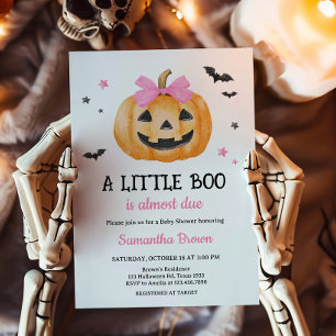 Rosa Little Boo Spooky Pumpkin Baby Shower Inbjudningar