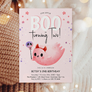 Rosa Little Boo Två Flicka Halloween 2-års Födelse Inbjudningar