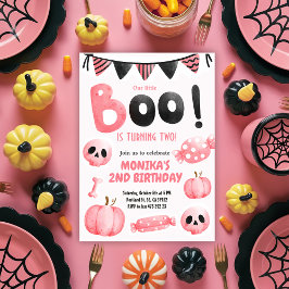 Rosa Little Boo Two Girl Halloween 2:a födelsedage Inbjudningar