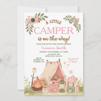 Rosa Little Camper är på väg Flicka Bebis Shower Inbjudningar