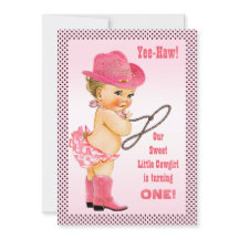 Rosa Little Cowgirl Polka dots 1:a födelsedagen