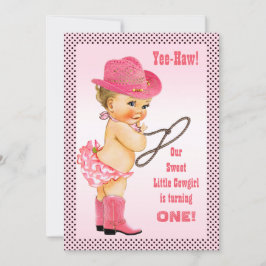Rosa Little Cowgirl Polka dots 1:a födelsedagen Inbjudningar