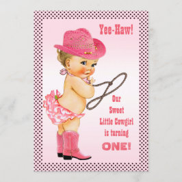 Rosa Little Cowgirl Polka dots 1:a födelsedagen Inbjudningar