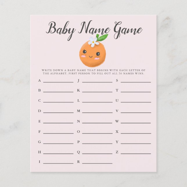 Rosa Little Cutie Baby Namn Shower Game (Framsida)