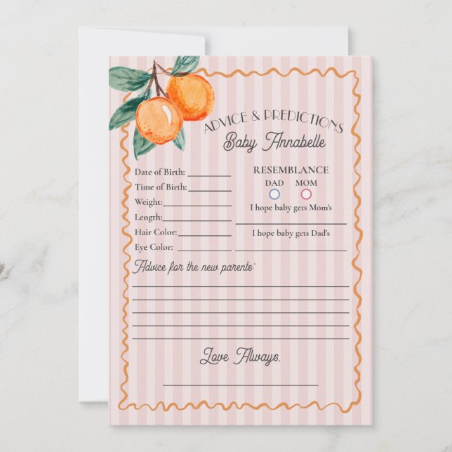 Rosa Little Cutie Citrus Shower Advice for Baby Inbjudningar (Framsida)
