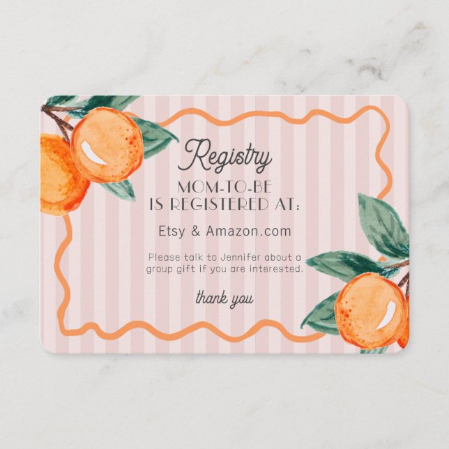 Rosa Little Cutie Pastel Citrus Baby Registry Tilläggskort (Framsida)