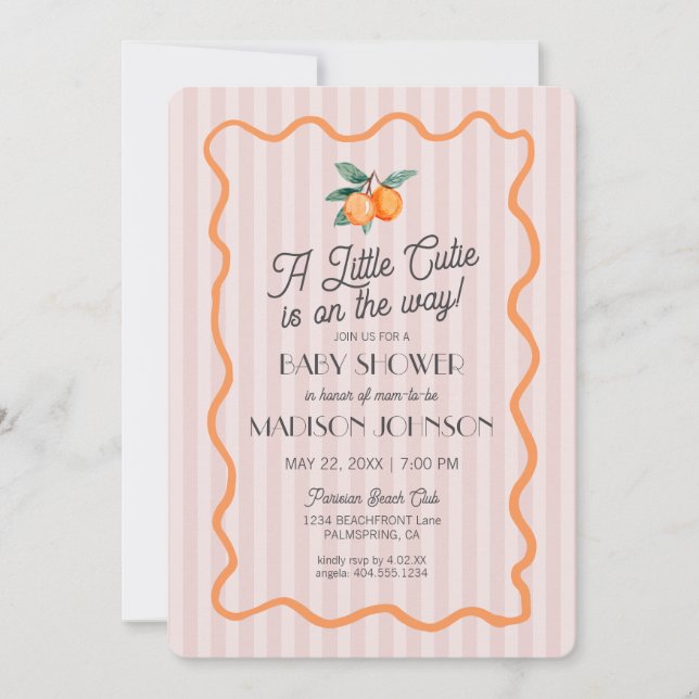 Rosa Little Cutie Pastel Citrus Theme Baby Shower Inbjudningar (Framsida)