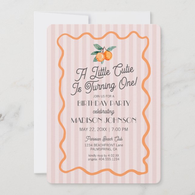 Rosa Little Cutie Pastel Citrus Theme Birthday Inbjudningar (Framsida)