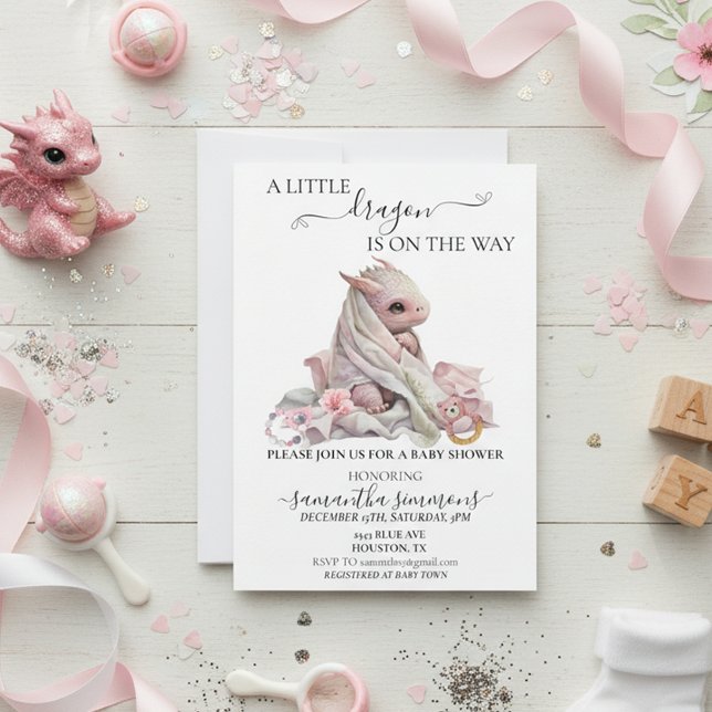 Rosa Little Dragon är på Way Baby Shower Inbjudningar (Skapare uppladdad)