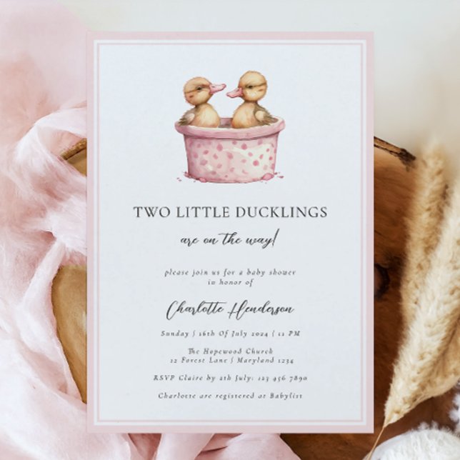Rosa Little Ducklings Girl Twin Baby Shower Inbjudningar (Skapare uppladdad)
