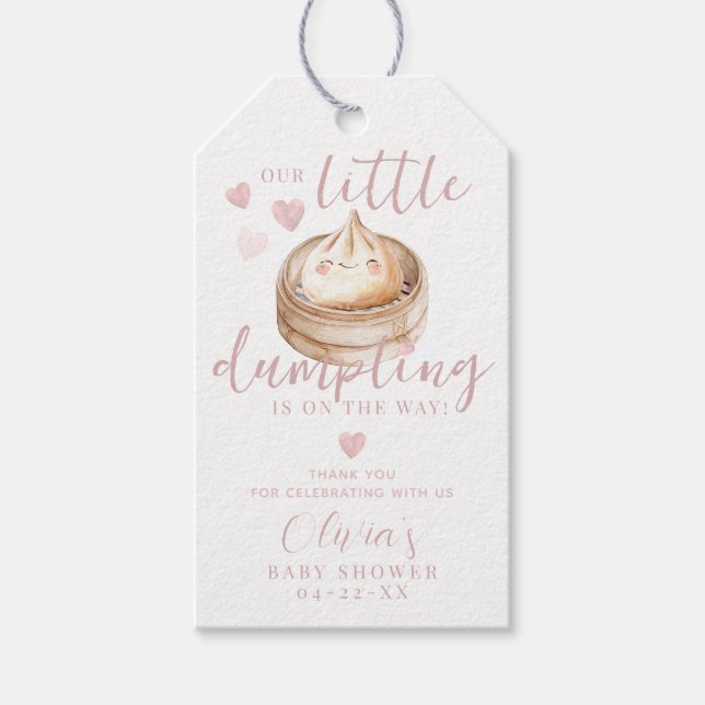 Rosa Little Dumpling Girl Baby Shower Tack Presentetikett (Framsidan)