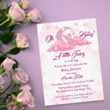Rosa Little Fairy in Clouds Baby Shower-inbjudan