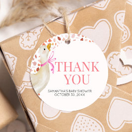 Rosa Little Fånig Goose Baby Shower Round Gåvor Etiketter