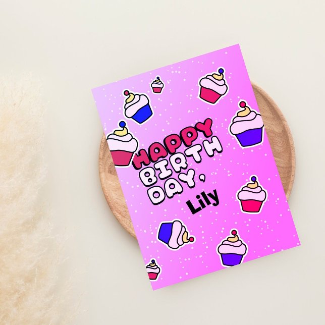 Rosa Little Girl Cupaka Birthday Hälsning Kort (Skapare uppladdad)
