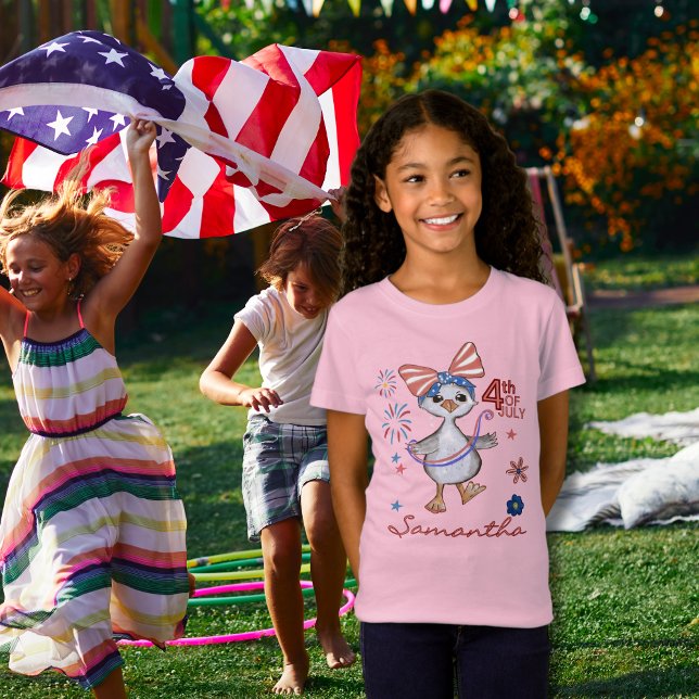 Rosa Little Girl Fånig Goose 4 juli T Shirt (Pink Little Girl Silly Goose 4th of July T-Shirt)