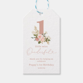 Rosa Little Miss Oanbudsful 1st Birthday Favors Presentetikett