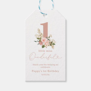 Rosa Little Miss Oanbudsful 1st Birthday Favors Presentetikett