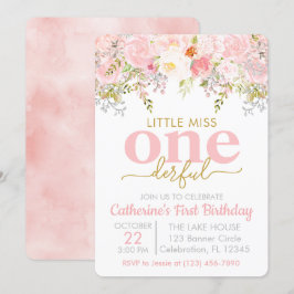 Rosa Little Miss ONEderful Girl First Birthday Inbjudningar