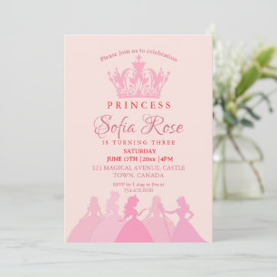 Rosa Little Princess Krona Birthday Inbjudningar