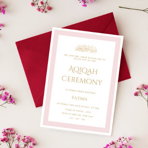 Rosa Little Princess Minimal Guld Aqiqah Ceremony Inbjudningar