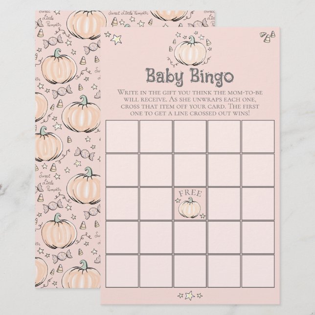 Rosa Little Pumpkin Baby Bingo Baby Shower Game (Fram/baksida)