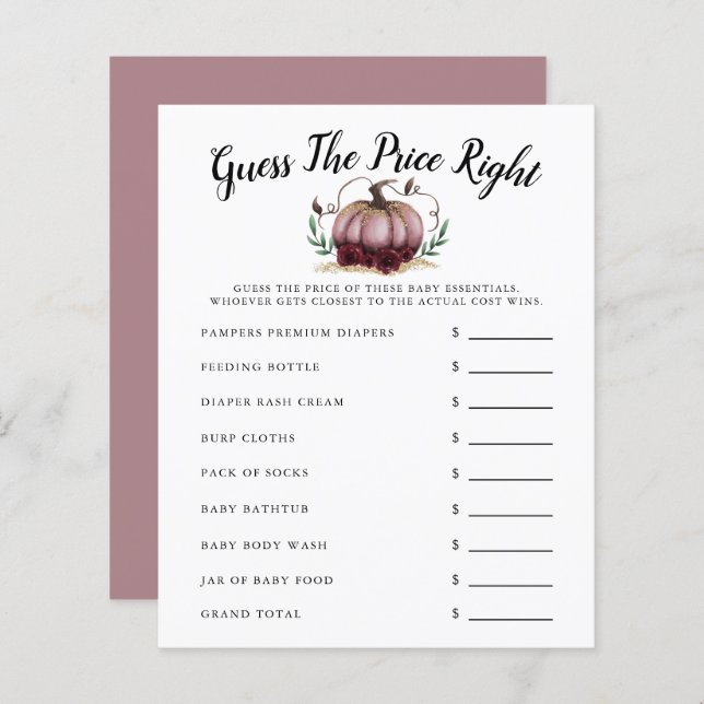 Rosa Little Pumpkin Baby Shower antar Prisa (Fram/baksida)