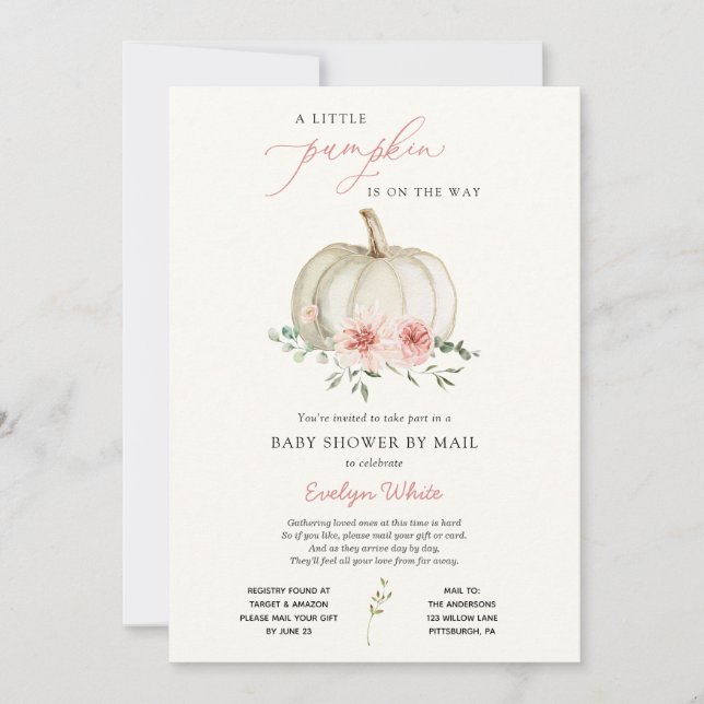 Rosa Little Pumpkin Baby Shower by Mail Inbjudningar (Framsida)