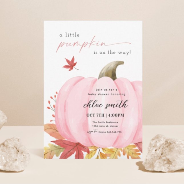 Rosa Little Pumpkin Baby Shower-inbjudan Inbjudningar (Skapare uppladdad)