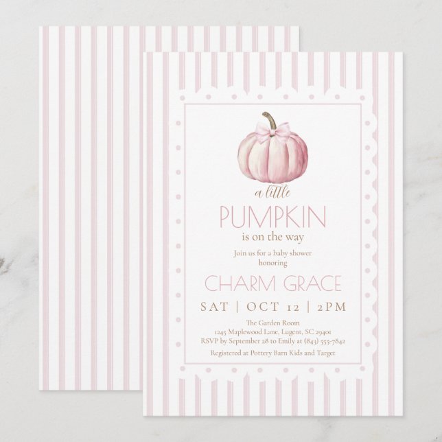 Rosa Little Pumpkin Baby Shower-inbjudan Tack Kort (Fram/baksida)
